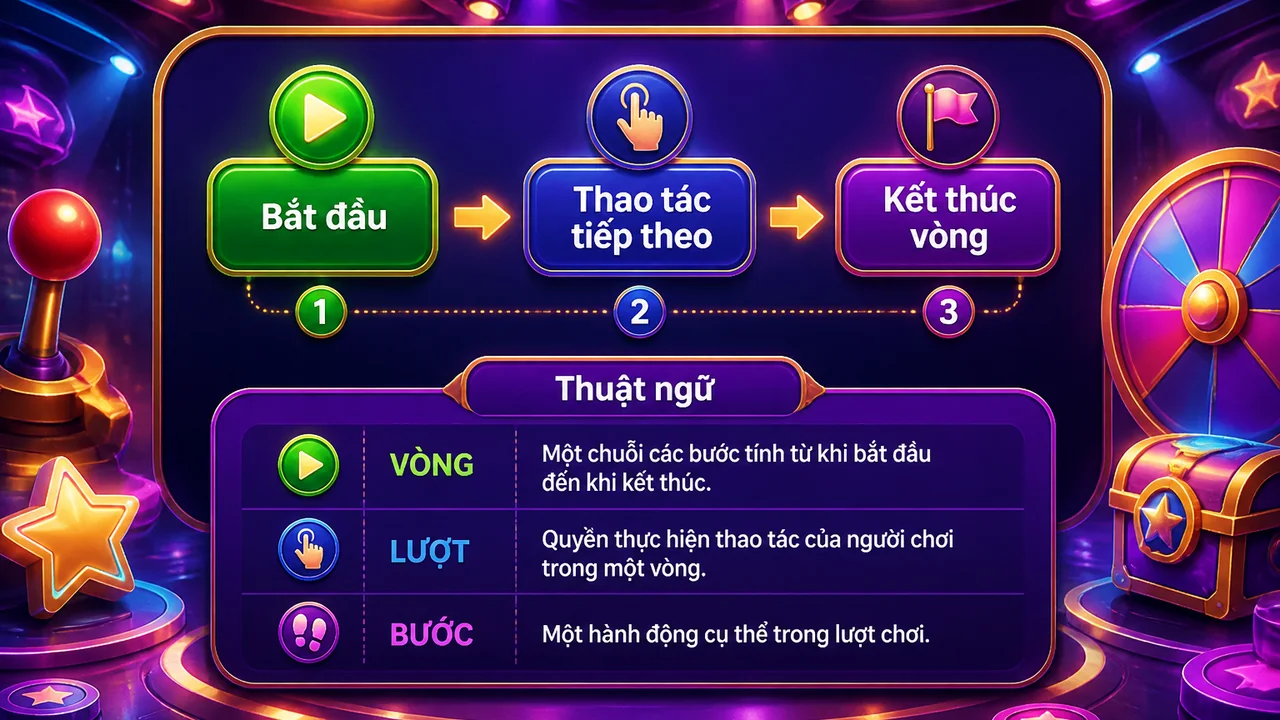 Chọn trải nghiệm dễ theo dõi: phân biệt vòng, lượt, bước và điều kiện kết thúc game go8